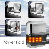 Chrome Power Fold Tow Mirrors For 2014-2018 Chevy Silverado GMC Sierra 1500 2500HD 3500HD with Turn Light, Clearance Lamp, Running Lights